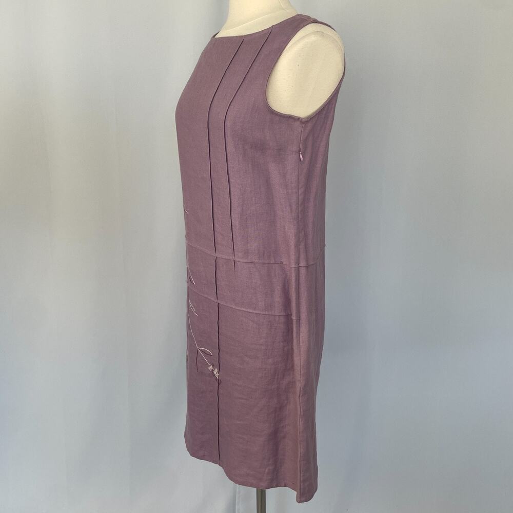 Vintage Shift Dress Size Medium Petite MP Purple Linen Embroidered Sleeveless - Picture 7 of 14